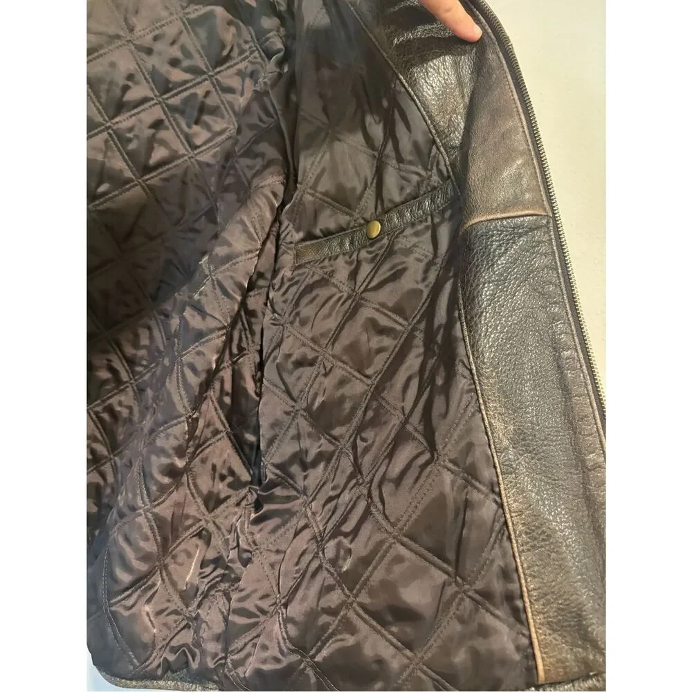 🧥 Eddie Bauer Distressed Leather Jacket Men’s Large Brown Vintage Style